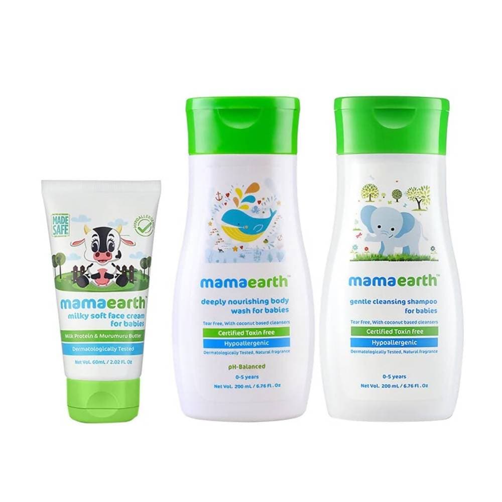 Mamaearth Gentle Cleansing Shampoo and Deeply Nourishing Body Wash and Milky Soft Face Cream for Kids - 460ML