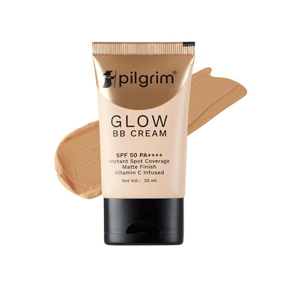 Pilgrim Glow BB Cream SPF 50 PA++++ Instant Spot Coverage Matte Finish Vitamin C Infused - Honey Glow