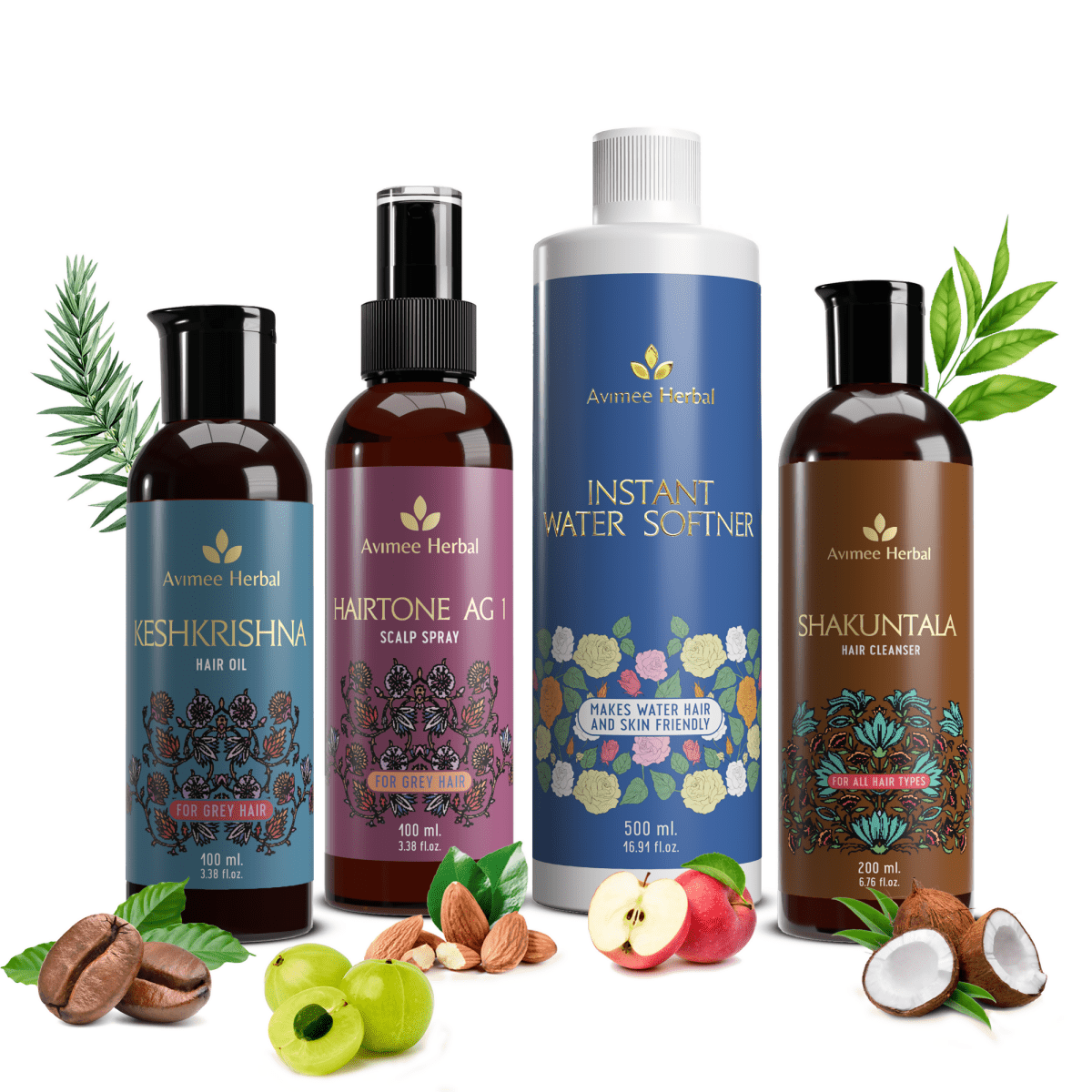 Avimee Herbal Anti Grey Hair Kit with Shakuntala Hair Cleanser & Instant Water Softener, Fights Grey Hair, with Amla, Curry Leaf and Henna Oil - 900ML