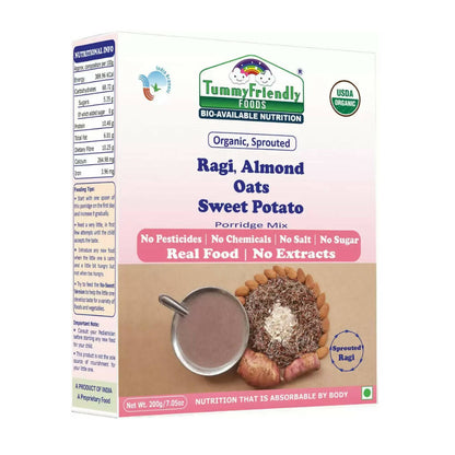 TummyFriendly Foods Organic Sathu Maavu, and Sprouted Ragi, Oats, Red Lentil, Banana Porridge Mixes