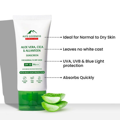 Alps Goodness Blue Light Protection Sunscreen For Normal to Dry Skin SPF 30 PA+++ with Aloe Vera, Cica & Allantoin