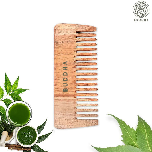Buddha Natural Neem Wood Wide Tooth Shampoo Comb - BUDNE