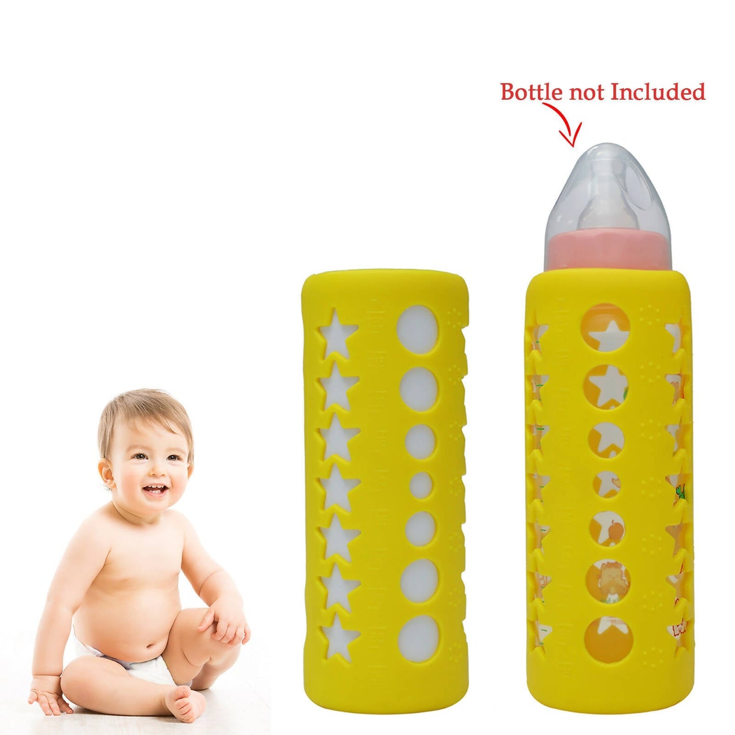 Safe-O-Kid Silicone Baby Feeding Bottle Cover Cum Sleeve for Insulated Protection 250mL- Yellow