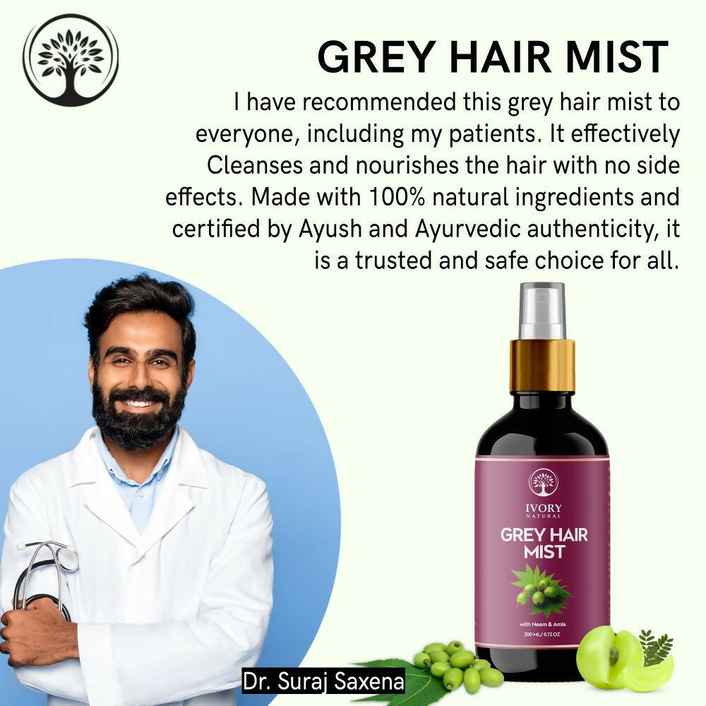 Ivory Natural Hair Mist For Greys Organic For Early Greying & Achieve Natural Black Color