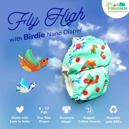 Kindermum Nano Aio Cloth Diaper With 2 Organic Cloth Inserts- Birdie For Kids