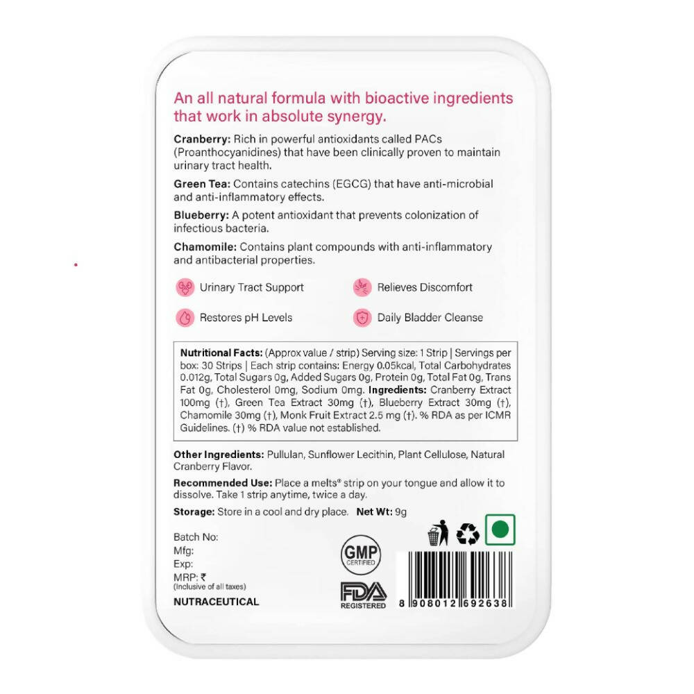 Wellbeing Nutrition Melts UTI Relief Oral Strips-Cranberry Fusion Flavor