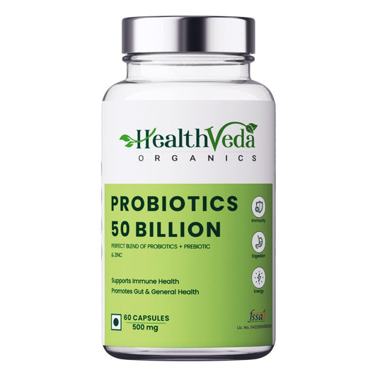 Health Veda Organics Probiotics 50 Billion Veg Capsules - BUDNE