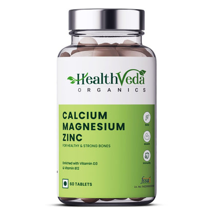 Health Veda Organics Calcium Magnesium & Zinc Vitamin D3 & B12 Tablets - BUDNE