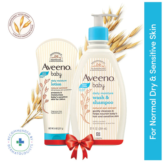 Aveeno Baby Daily Moisturizing Lotion & Wash Shampoo Combo | Dry, Itchy & Sensitive Skin - 580ML