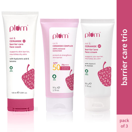 Plum Ceramides Face Wash, Moisturizer & Sunscreen SPF 50 Pa+++ Combo for Barrier Repair & Sun Care - 400GM