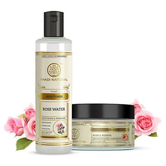 Khadi Natural Rose & Papaya Face Scrub + Rosewater Skin Toner