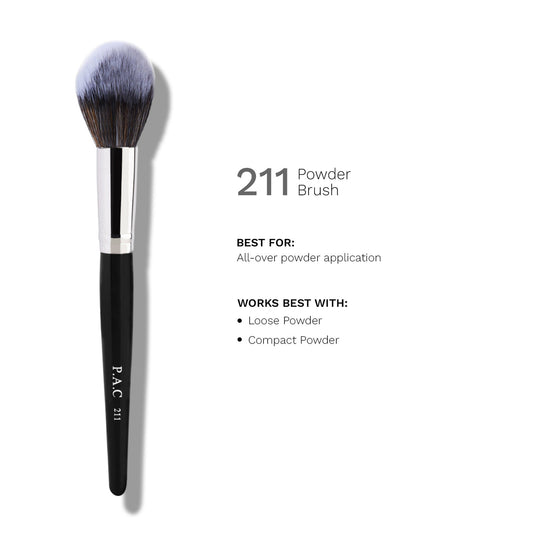 PAC Studio Powder Brush 211 - Fluffy Tapered Multi-Functional Brush for Loose Powder Compact Blush Bronzer