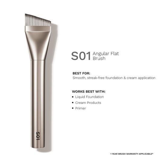 PAC Studio S01 Angular Flat Brush -ideal for Moisturizers Primers & Foundations, Smooth Uniform Application - 1pc