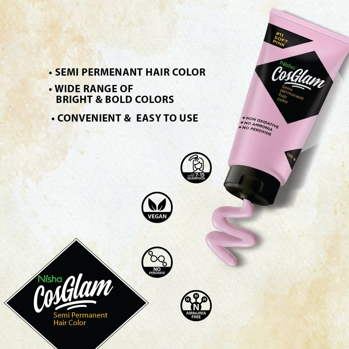 Nisha Cosglam Semi Permanent Hair Color 11 Soft Pink