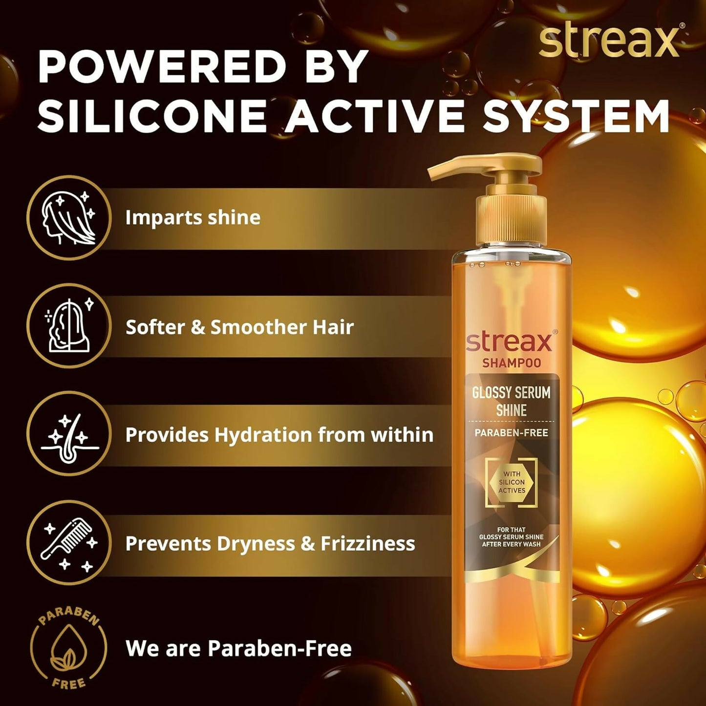 Streax Glossy Serum Shine Shampoo with Silicon Actives For Frizzy and Dry Hair
