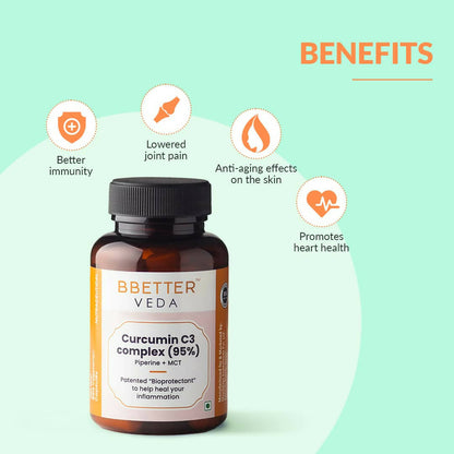 BBETTER Veda Curcumin C3 Complex (95%) Capsules with Piperine & MCT