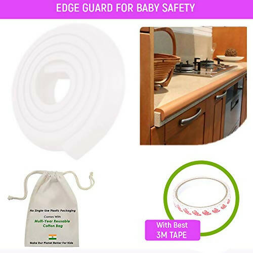 Safe-O-Kid Unique High Density L-Shaped 2 Mtr Long Mini 4 Edge Guard With 16 Corner Cushions - Cream -  USA, Australia, Canada 