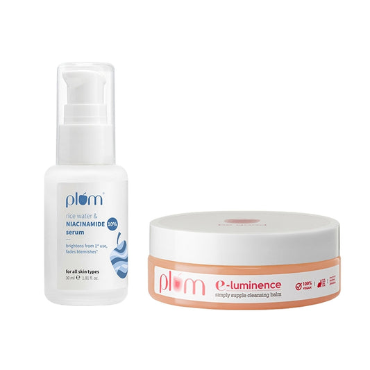 Plum E-luminence Cleansing Balm and 10% Niacinamide Brightening Face Serum with Rice Water - 250GM