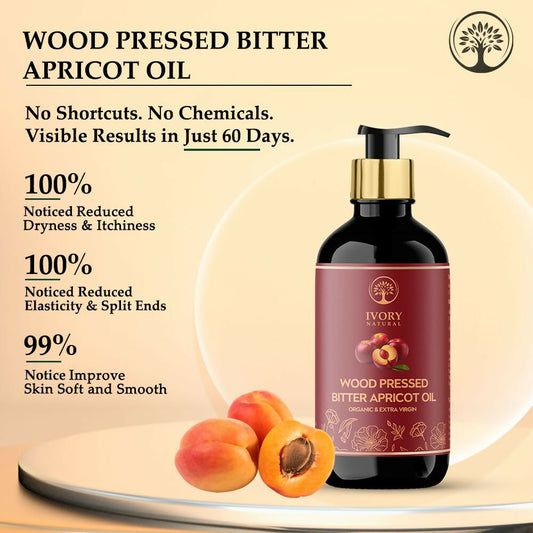 Ivory Natural Wood Pressed Bitter Apricot Oil Organic & Extra Virgin For Deep Moisturization, Gentle Hydration, And Youthful Glow