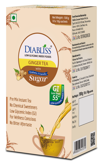 Diabliss Ginger Tea Sachets With Diabetic Friendly Sugar