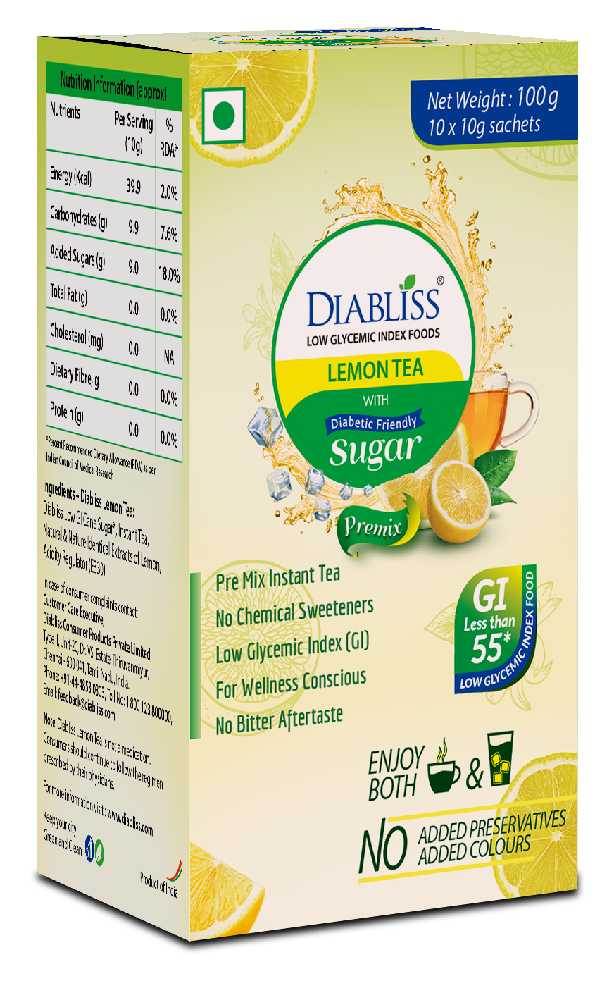 Diabliss Herbal Lemon Tea Sachets With Diabetic Friendly Sugar - BUDNE