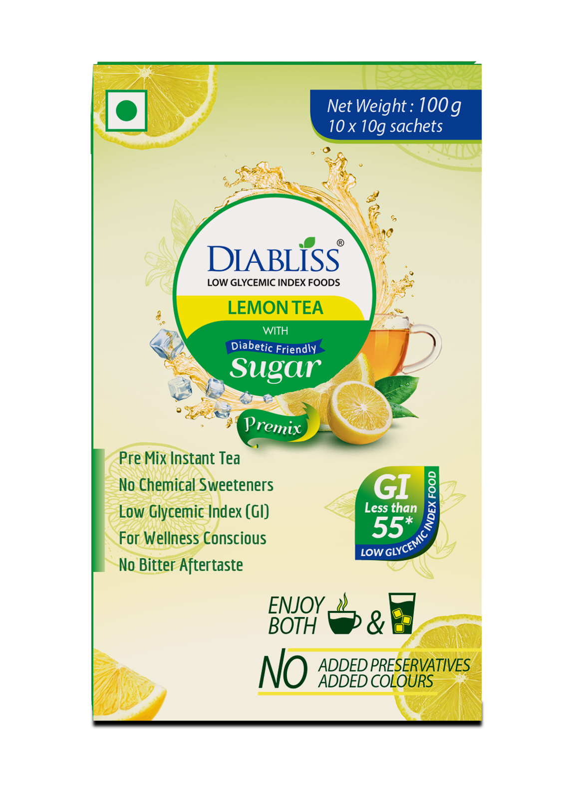 Diabliss Herbal Lemon Tea Sachets With Diabetic Friendly Sugar - BUDNE