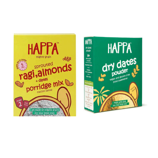 Happa Organic Baby Food Sprouted Ragi, Almonds + Dates Porridge Mix Combo -  USA, Australia, Canada 