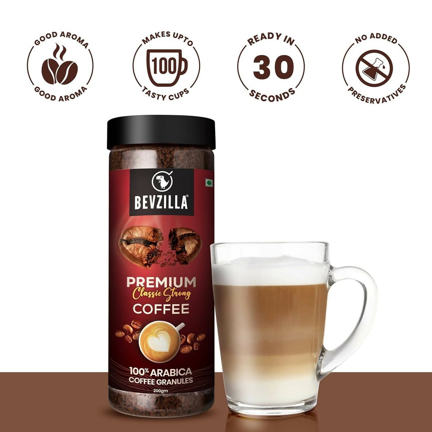 Bevzilla 100% Arabica Instant Classic Strong Coffee Powder