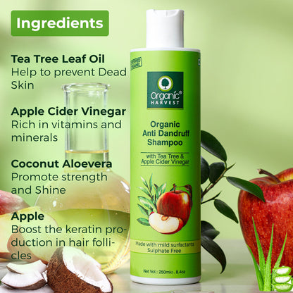 Organic Harvest Organic Anti Dandruff Shampoo With Tea Tree & Apple Cider Vinegar