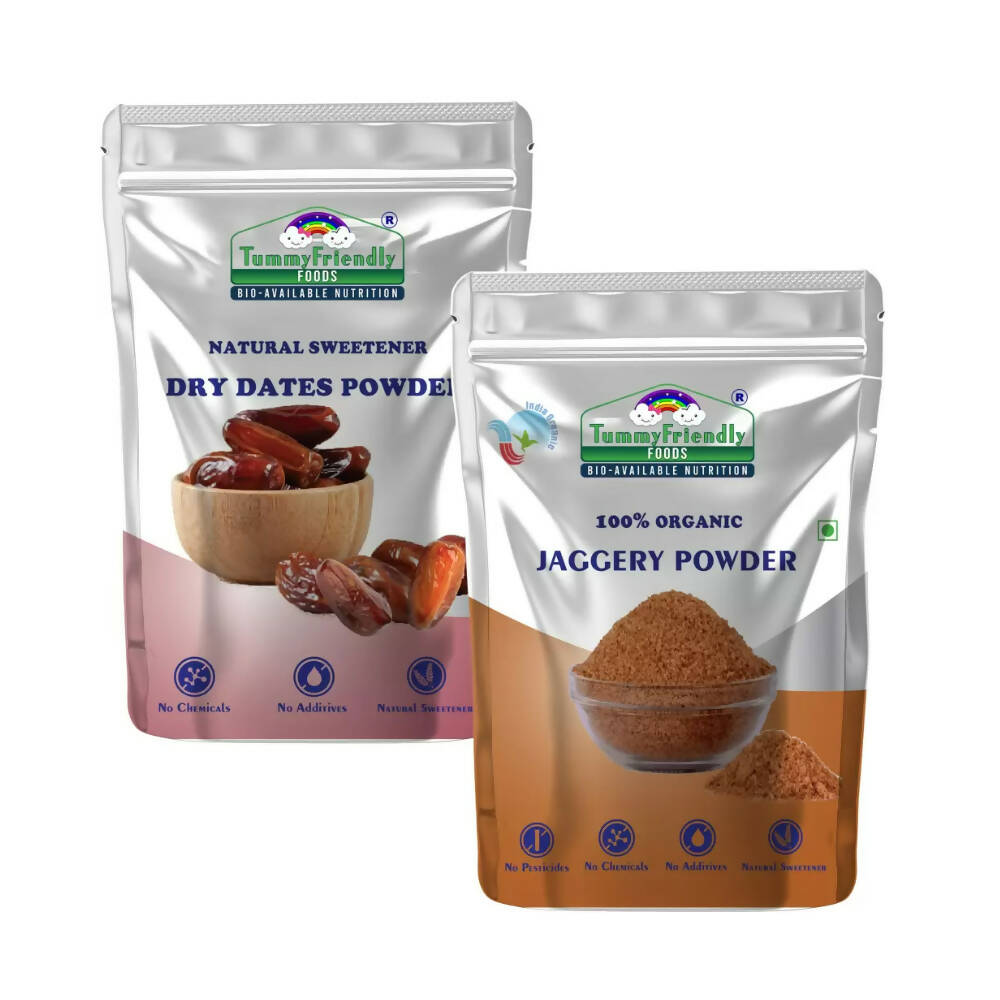 TummyFriendly Foods Natural Sweeteners Premium Dates, Organic Jaggery Powder Combo -  USA, Australia, Canada 