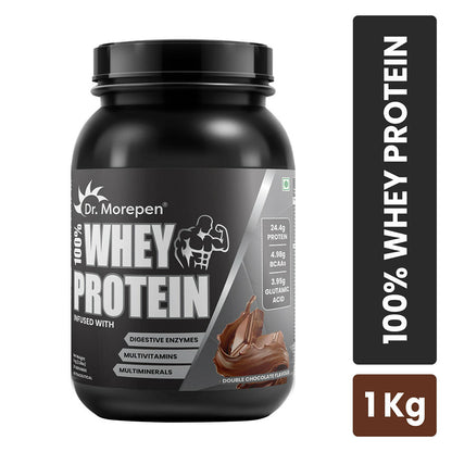 Dr. Morepen 100% Whey Protein infused with Digestive Enzymes, Multivitamins, & Multiminerals in Double Chocolate Flavour