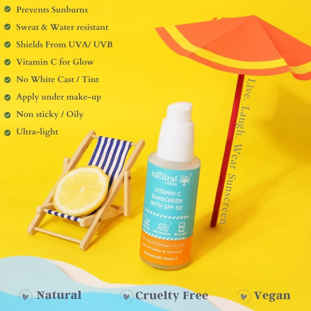 Natural Vibes Vitamin C Sunscreen SPF 50 + - UVA/UVB rays, Blue Light & Pollution Protection