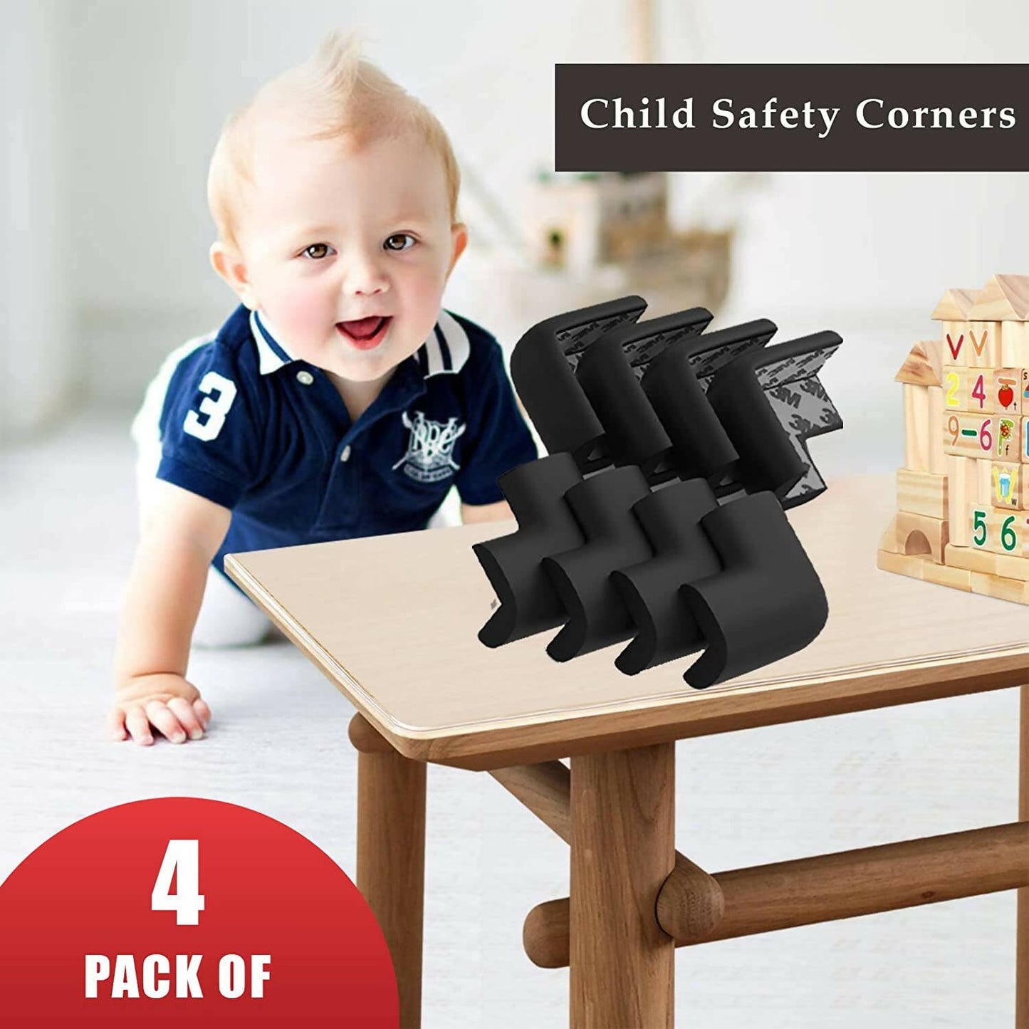 Safe-O-Kid Corner Guards Cushions L Shaped, Small, Black For Kids Protection