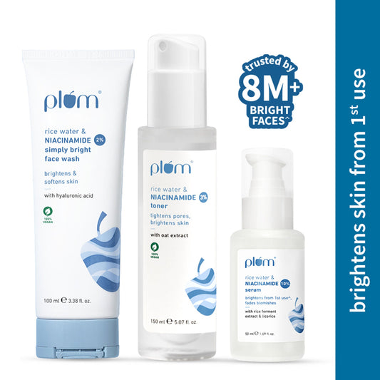 Plum Niacinamide Facewash, Toner & Face Serum Combo Tightens Pore, Fades Blemishes & Hydrates - 600GM