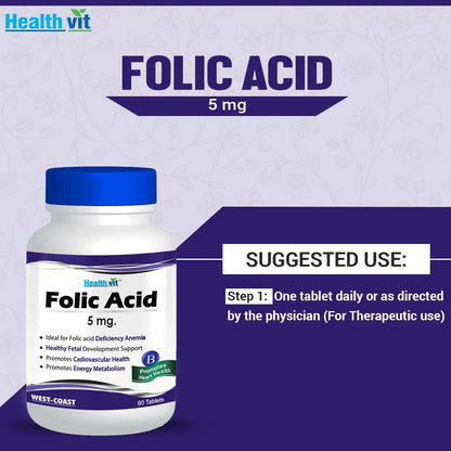 Healthvit Folic Acid 5mg Tablets for Folic acid