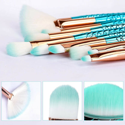 Favon Pack of 10 Professional Mermaid Shaped Makeup Brushes