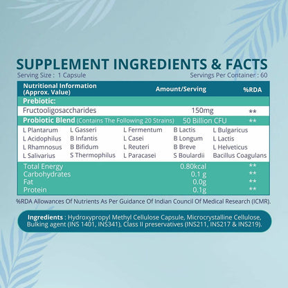 Himalayan Organics Probiotics Supplement 50 billion Prebiotics Capsules