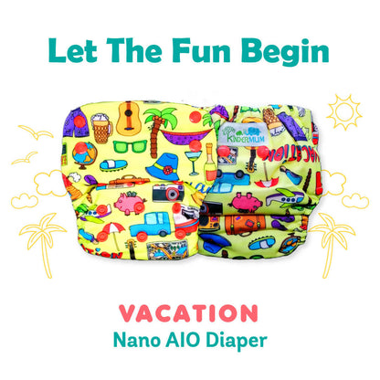 Kindermum Nano Aio Cloth Diaper With 2 Organic Cotton Inserts- Vacation For Kids