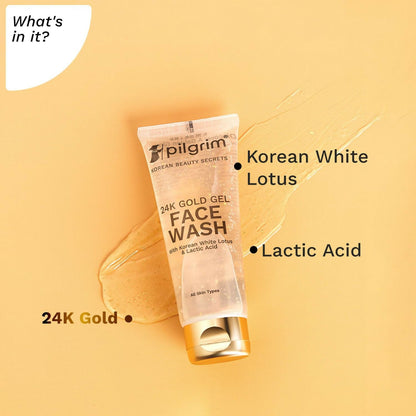 Pilgrim 24k Gold Gel Facewash with Korean White Lotus For Glowing Skin, Reduce Dark Spot And Improves Skin Texture