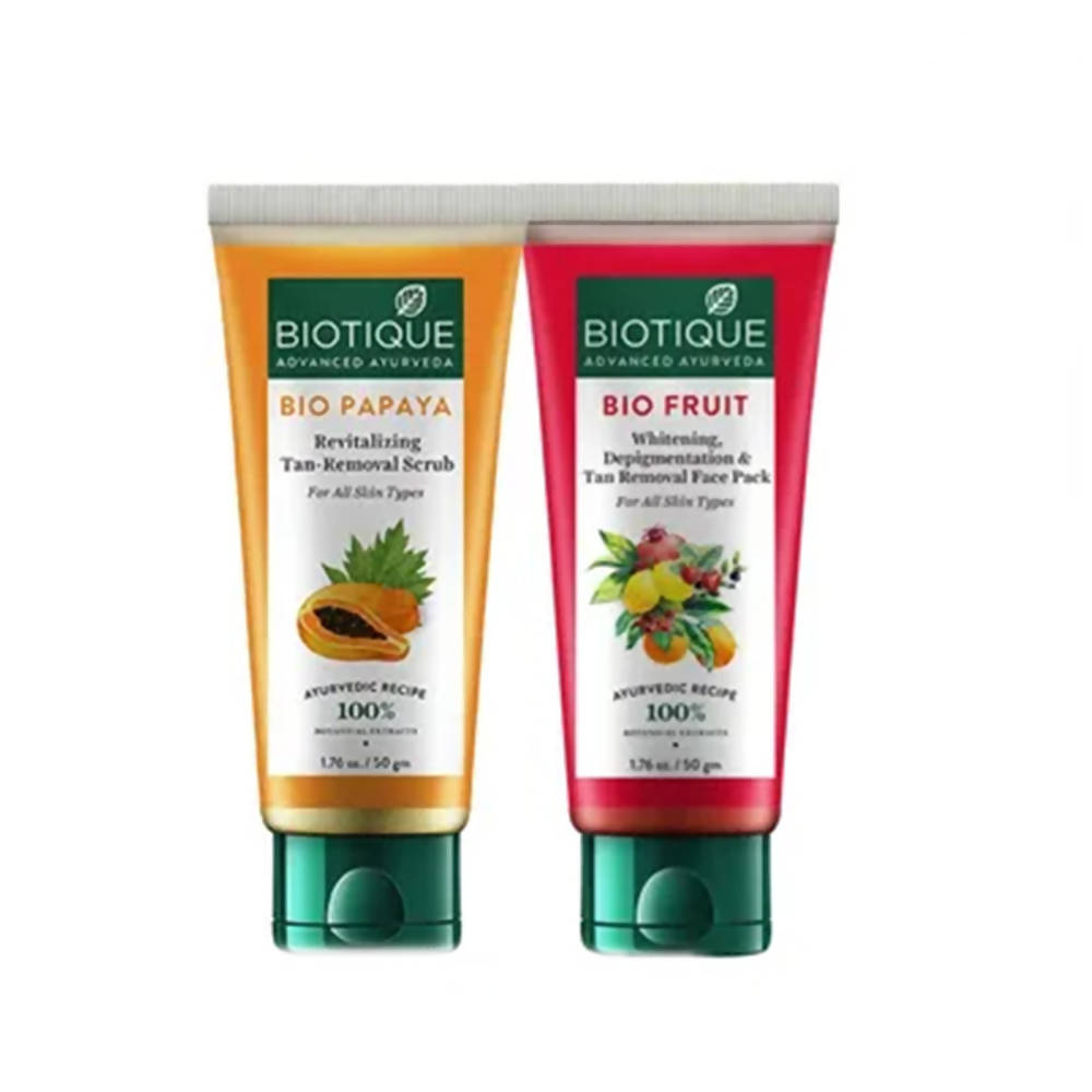 Biotique Advanced Ayurveda Bio Mini Scrub & Face Pack Combo For Whitening & Tan Removal - BUDNE