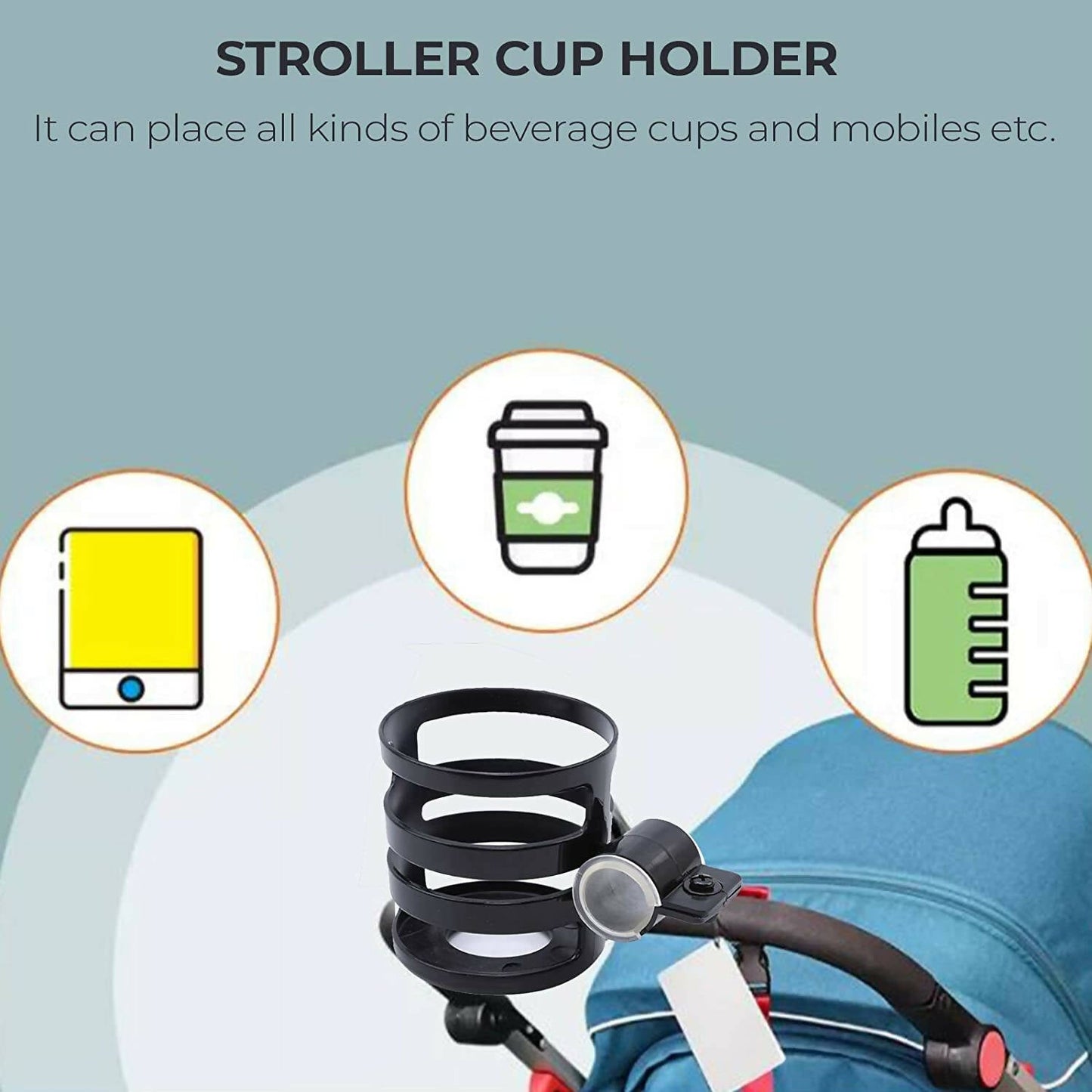 Safe-O-Kid Universal Stroller Cup Holder, Carrying Milk Bottle, Stroller/Pram For Baby, Black