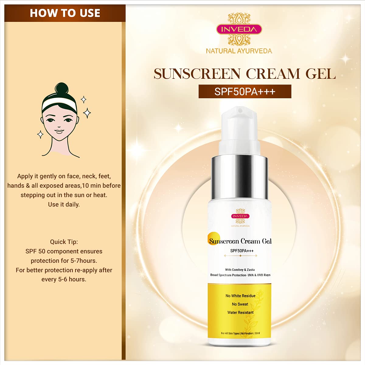 Inveda Sunscreen Cream Gel SPF 50 PA+++