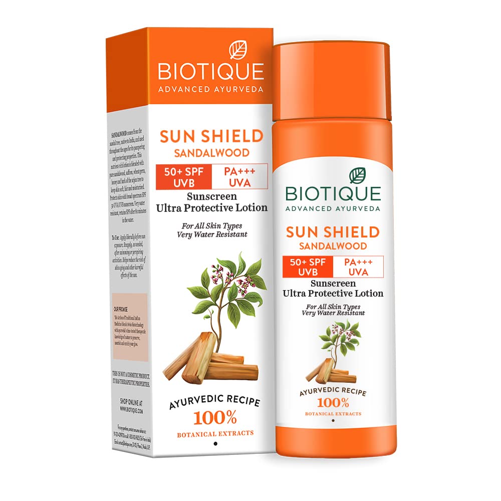 Biotique Advanced Ayurveda Sun Shield sandalwood 50+SPF UVB Sunscreen - BUDNE