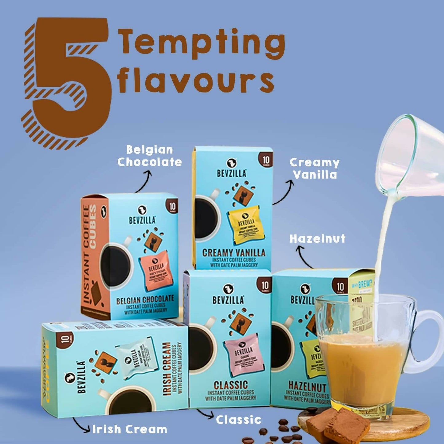 Bevzilla Assorted Flavours Instant Coffee Cubes Pack with Organic Date Palm Jaggery