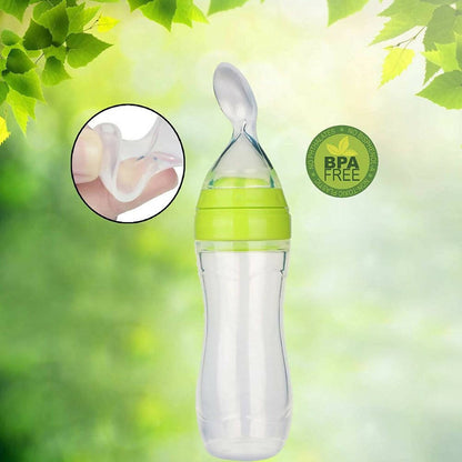 Safe-O-Kid Easy Squeezy Silicone Food Feeder Spoon (Soft Tip) Bottle- Green- 90mL