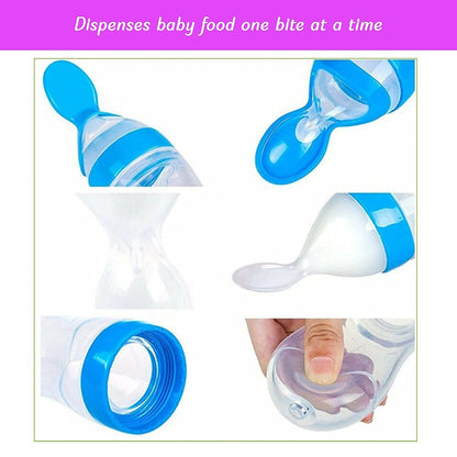 Safe-O-Kid Easy Squeezy Silicone Food Feeder Spoon (Soft Tip) Bottle- Blue- 90mL