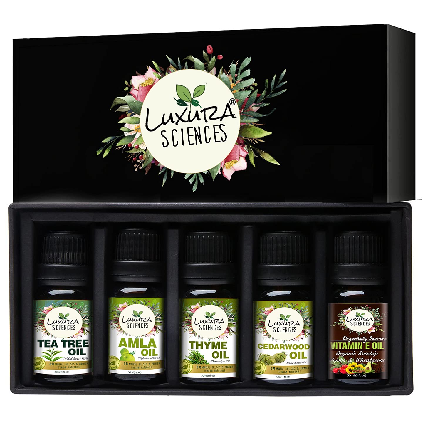 Luxura Sciences Organic Essential Oil Anti Dandruff - Tea Tree Oil, Thyme Oil, Amla Oil, CedarWood Oil, Vitamin E Oil - BUDNE