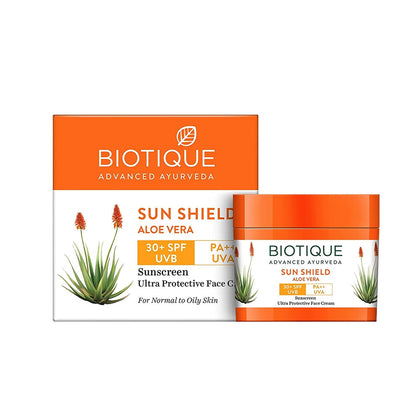 Biotique Advanced Ayurveda Bio Aloe Vera 30+SPF UVA/UVB Sunscreen Ultra Soothing Face Cream/Lotion - BUDNE