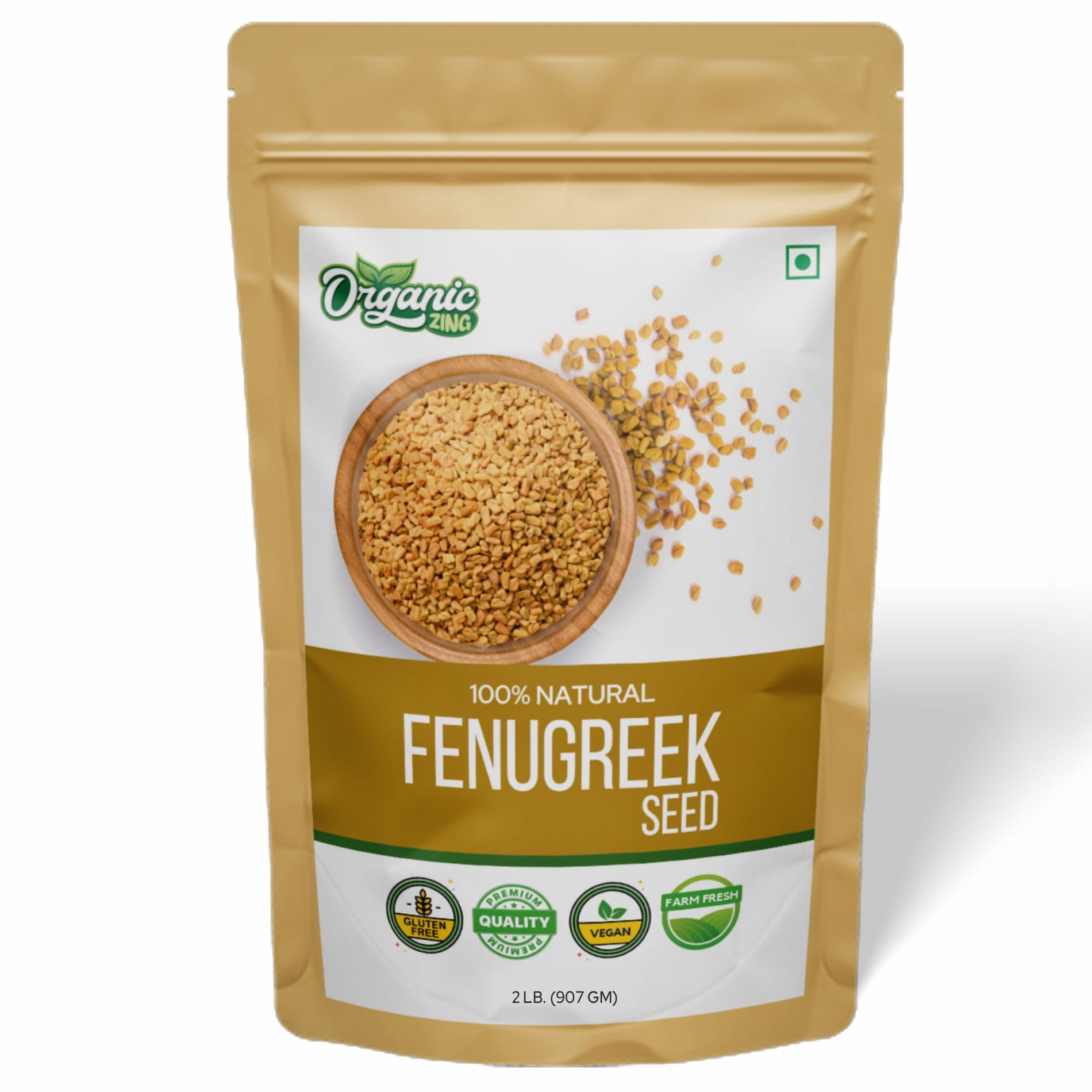 Organic Zing Fenugreek Seeds Also Known As Methi Seeds and Trigonella Foenum-Graecum |100% Pure & Natural | Vegan | Preservative Free | Resealable Pack