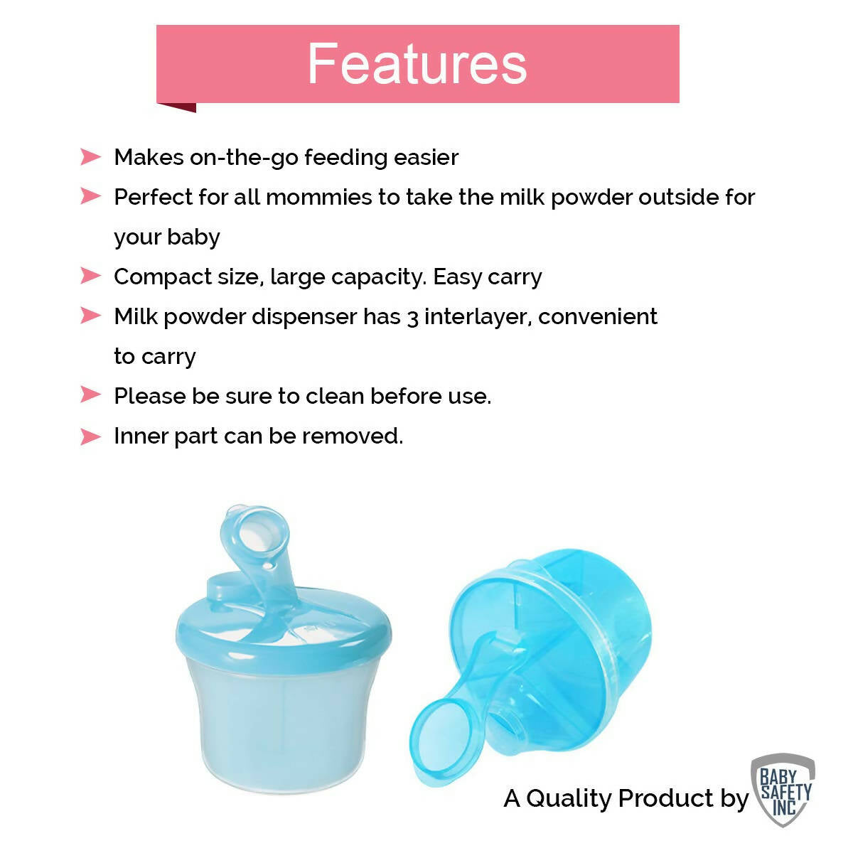 Safe-O-Kid Bpa Free, Portable Milk Powderfood Storage Box For Baby, Blue
